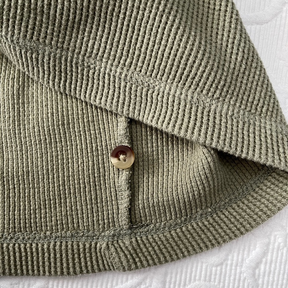 Naturalife Men’s Vintage 90s Henley Khaki Olive Waffle Thermal Cotton Shirt XL - Picture 5 of 6